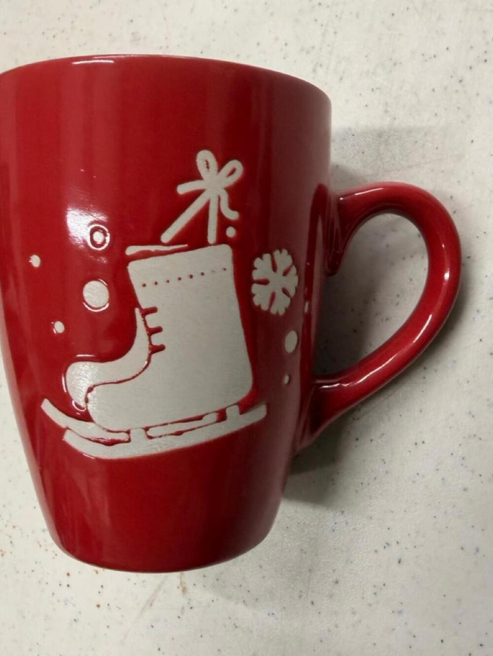 California Pantry Red Ceramic Mug with Ice Skate Design